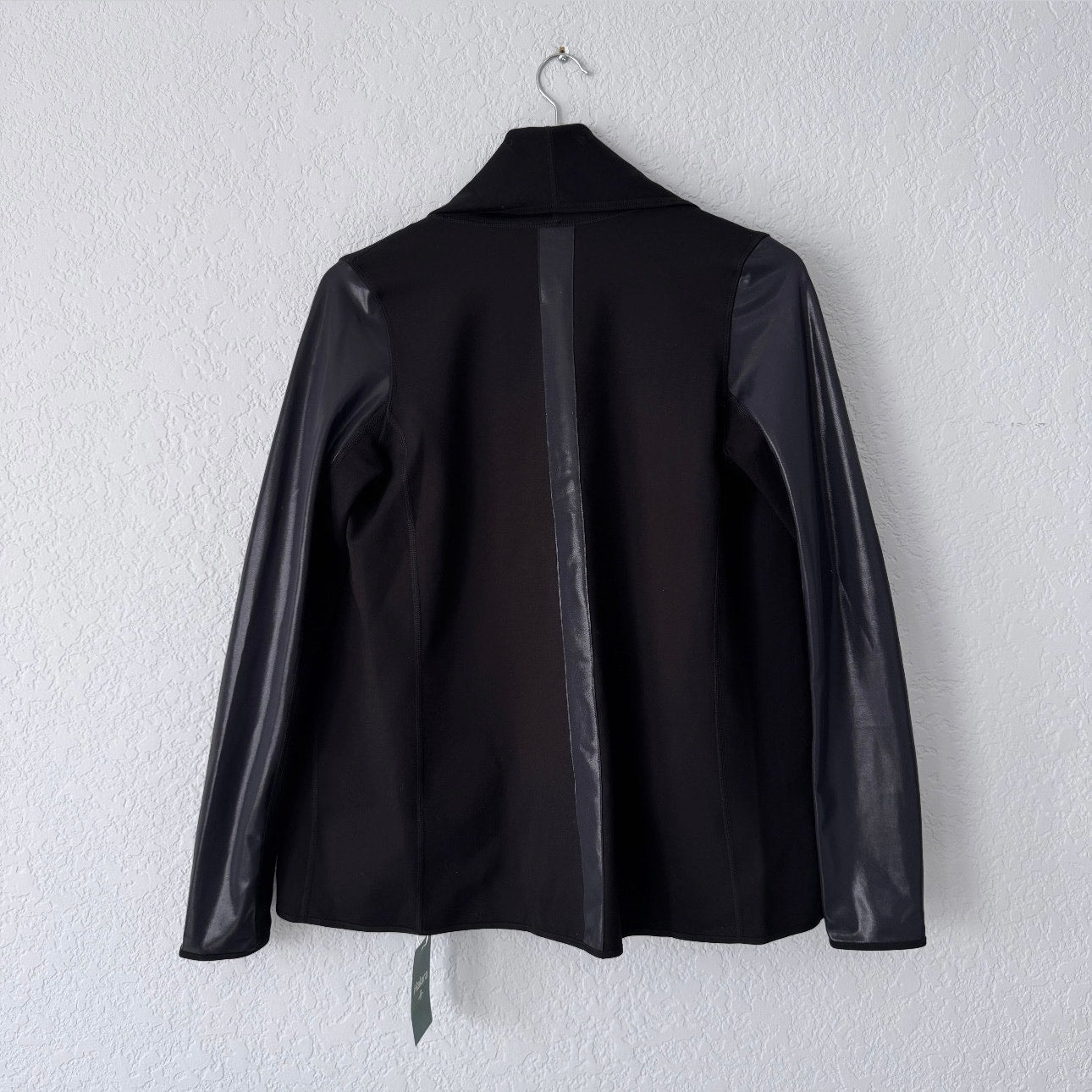 Halara Black Waterfall Faux Leather Patchwork Work Jacket Size Medium