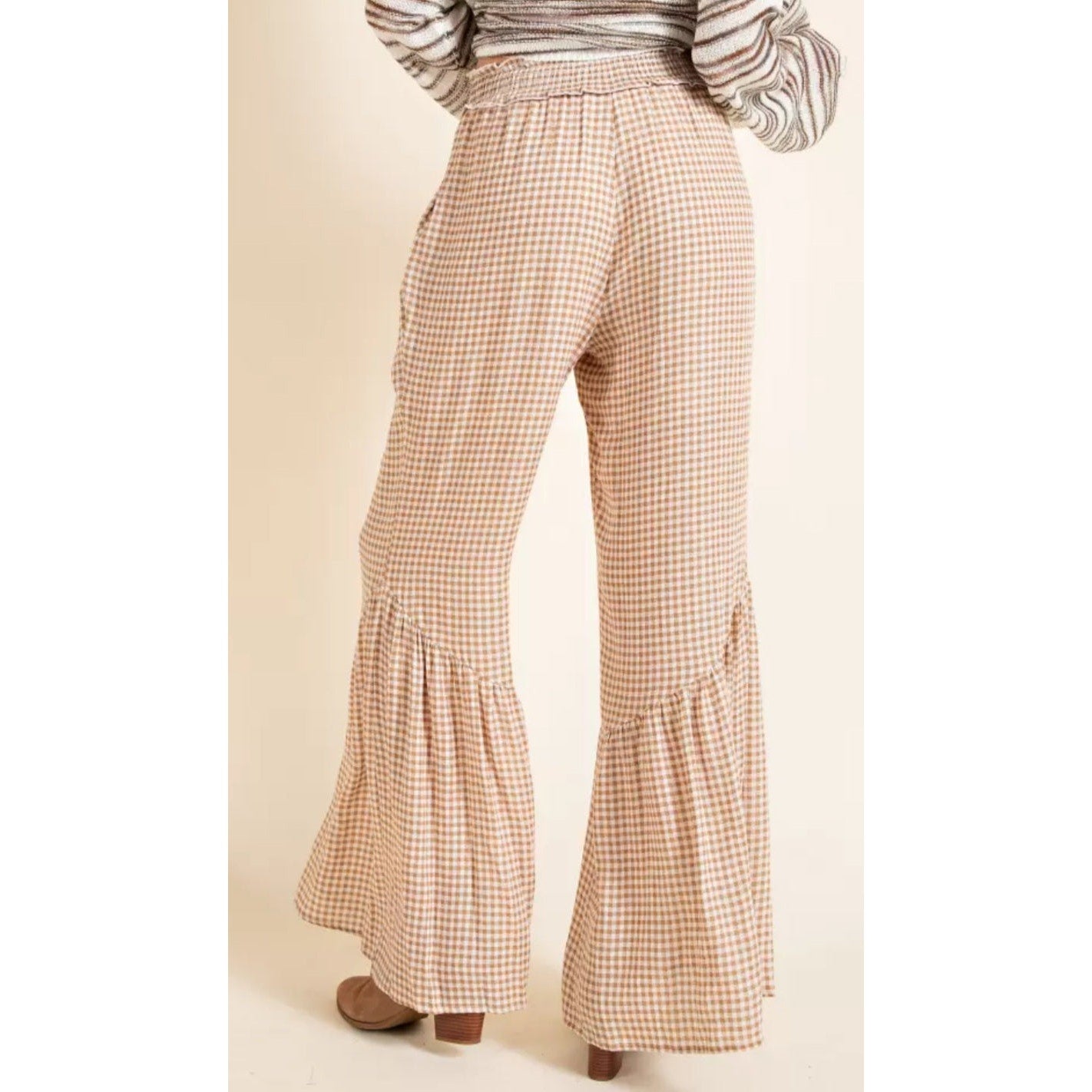 Perfectly Priscilla Gingham Print High Waisted Flare Bottom Pants
