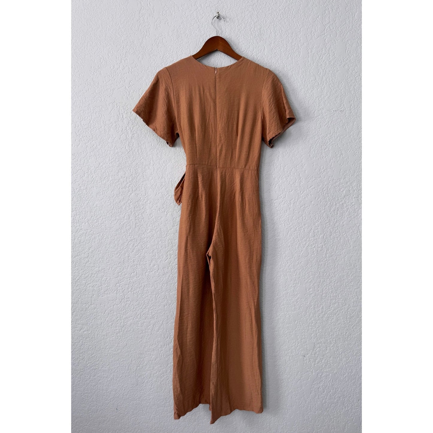la lune brown short sleeved faux wrap pants romper size small
