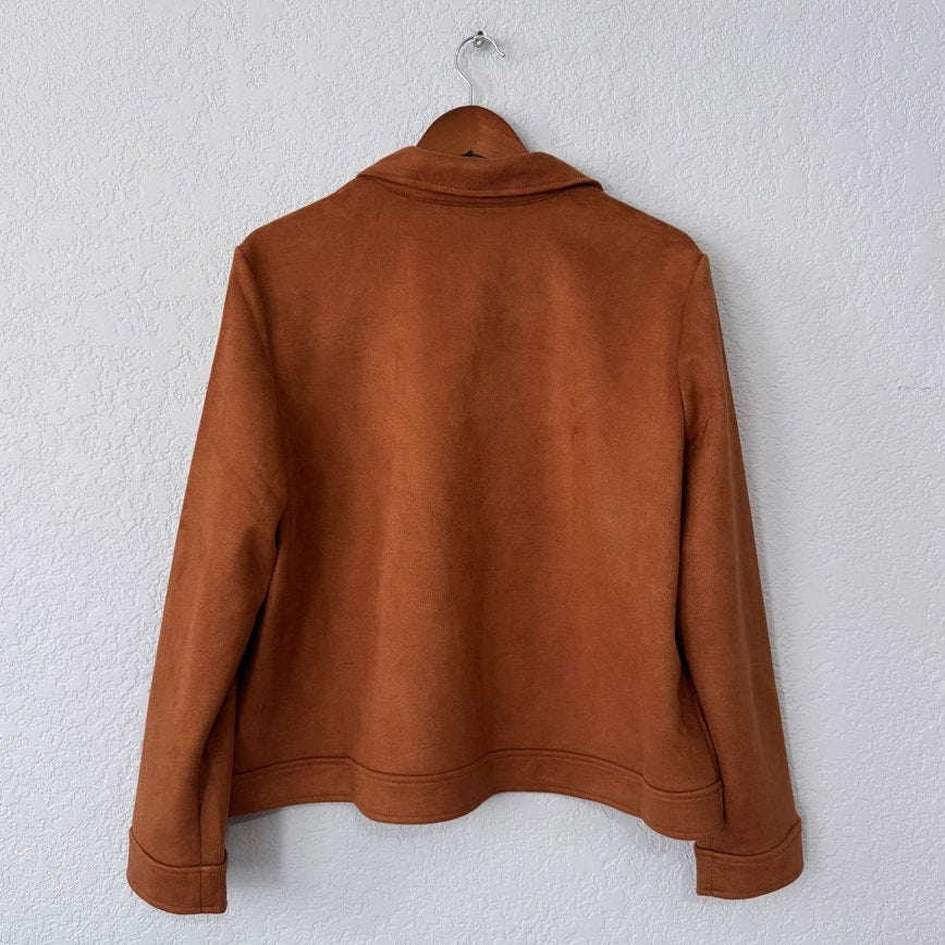 nycc faux suede button up long sleeve jacket