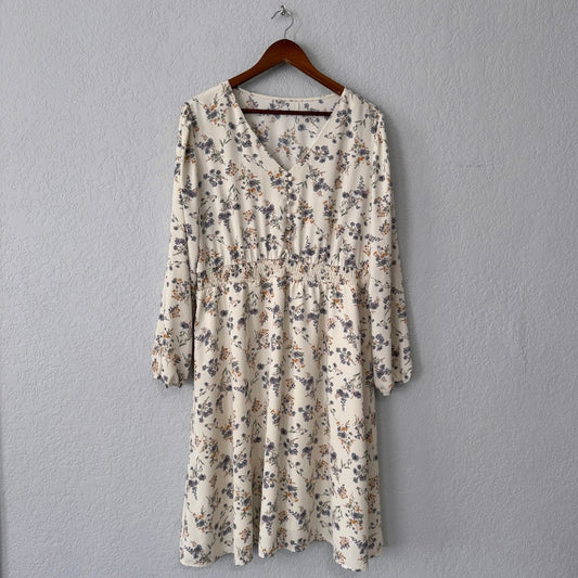 Allegra K Floral Pattern Long Sleeve Knee Length Dress