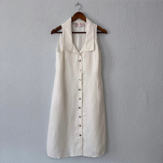 Denise Hajjar White Button Up Collared Tank Mini Dress Size Medium