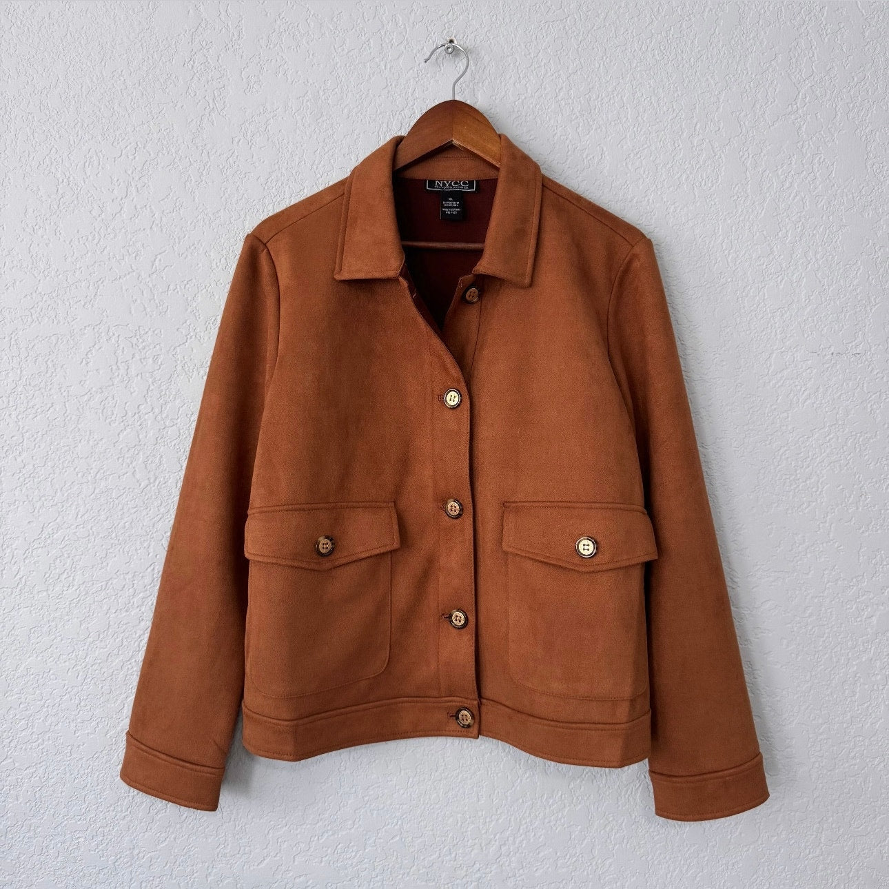 nycc faux suede button up long sleeve jacket