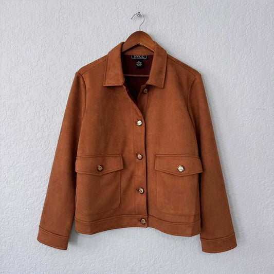 nycc faux suede button up long sleeve jacket