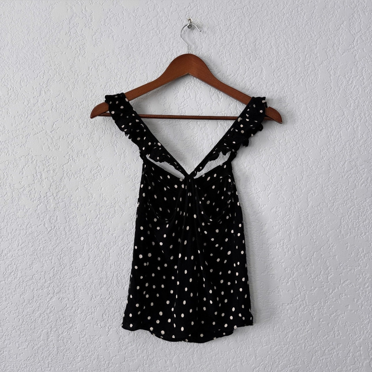 madewell polkadot ruffle strap cami tank