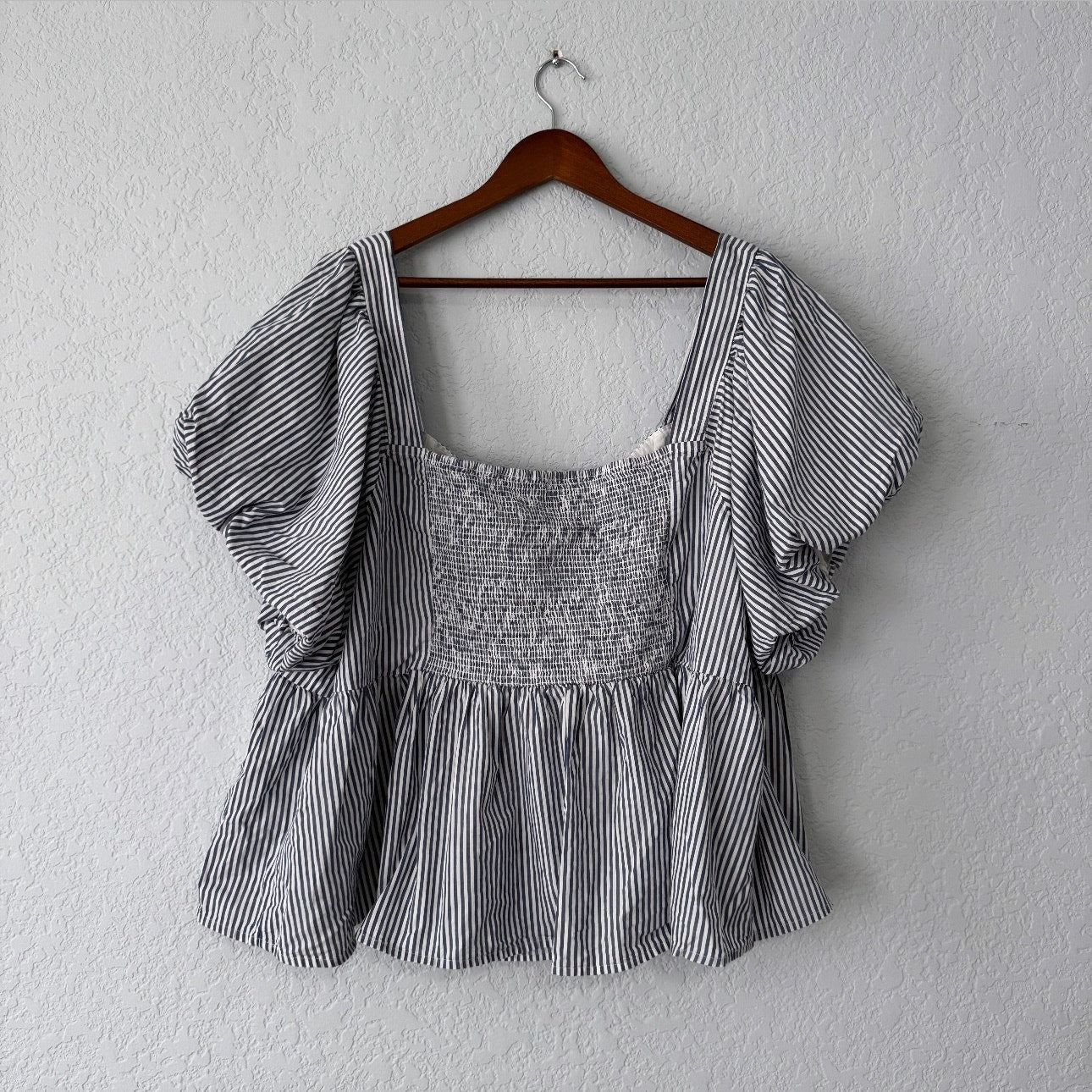 Old Navy Striped Puff-Sleeve Ruched Smocked Babydoll Blouse