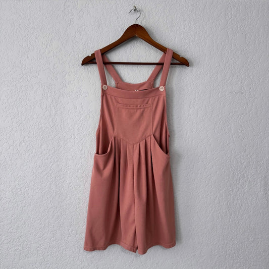 Halara Rose Tan Pocket Waffle Short Overalls