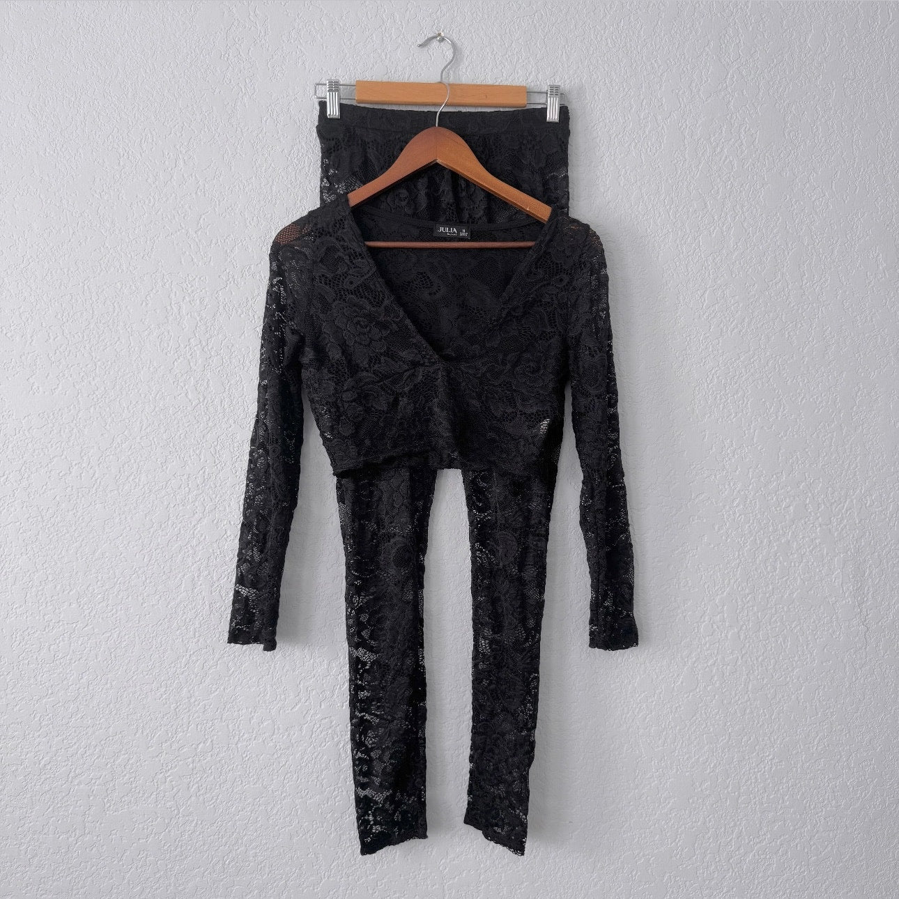 julia lace two piece leggings & long sleeve crop top set