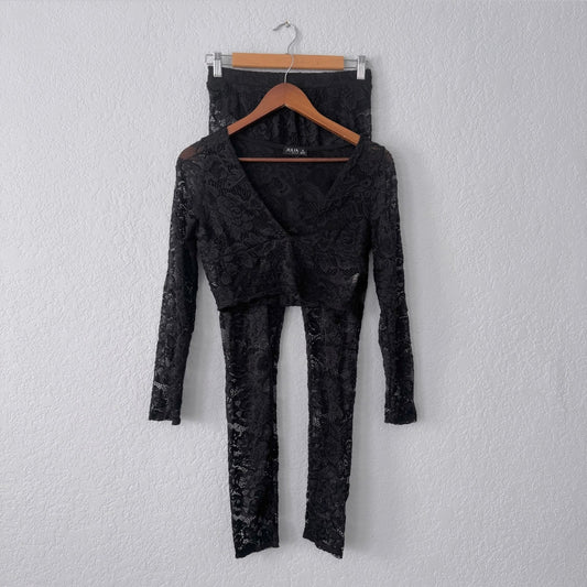 julia lace two piece leggings & long sleeve crop top set