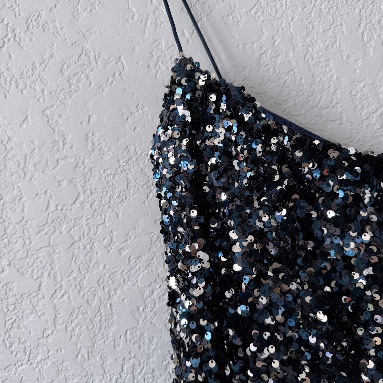nookie spaghetti strap floor length sequin confetti gown
