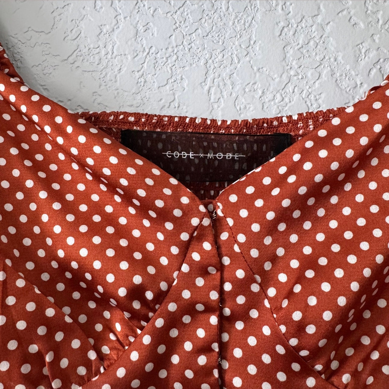 code x mode polka dot cropped long puff sleeve top