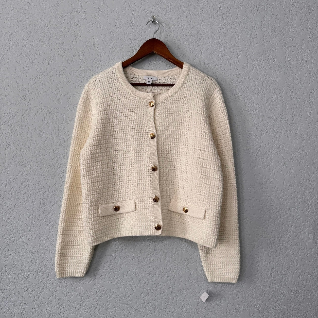 nine west long sleeve textured button-front cardigan
