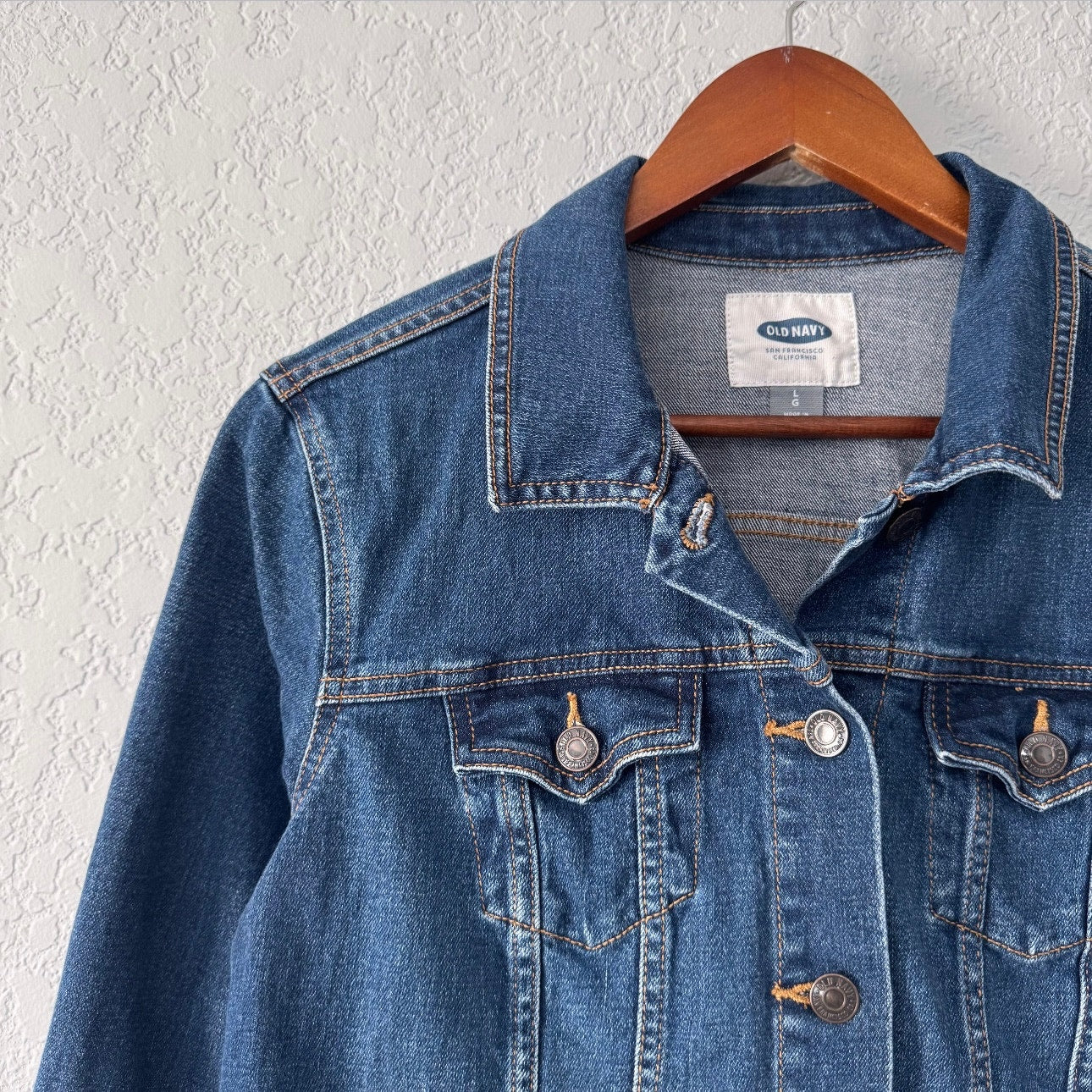 old navy dark wash denim jean button up jacket