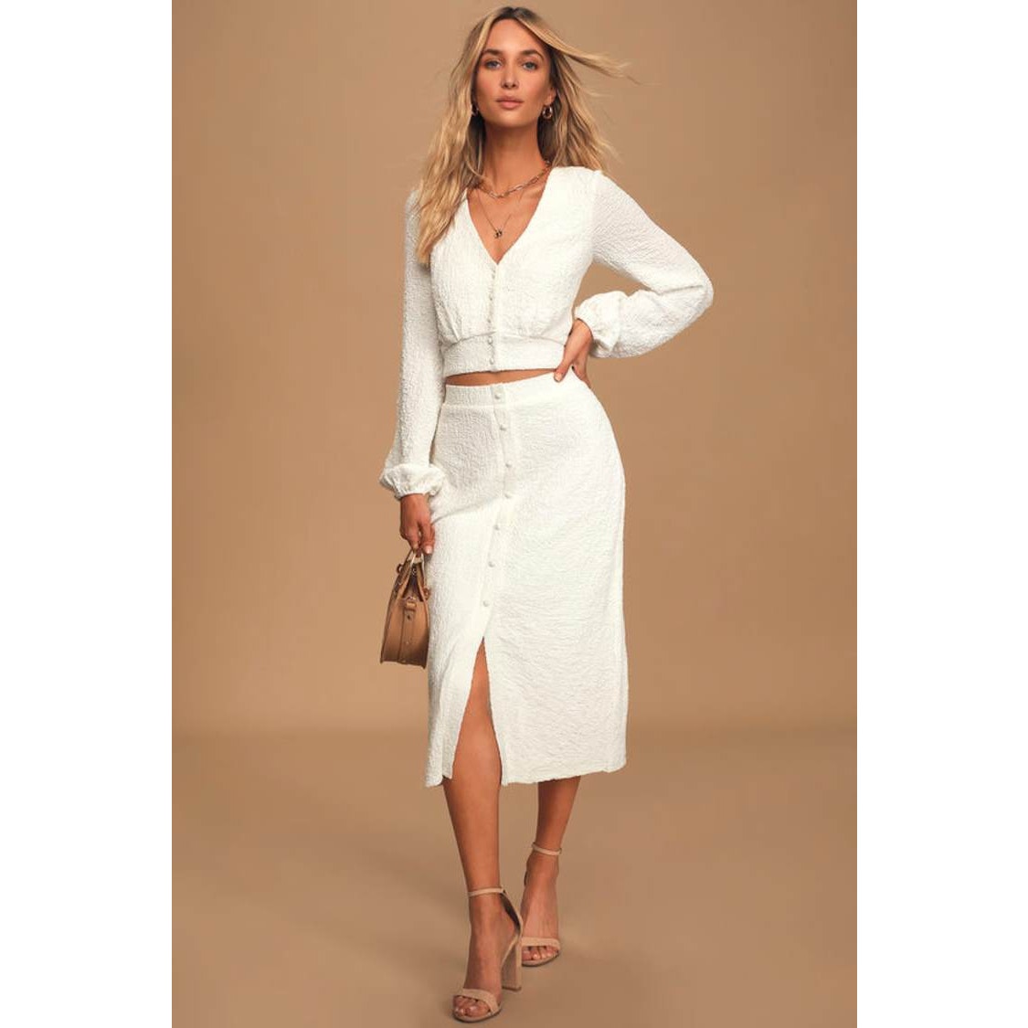 lulu's rules of romance button front midi skirt & crop top set