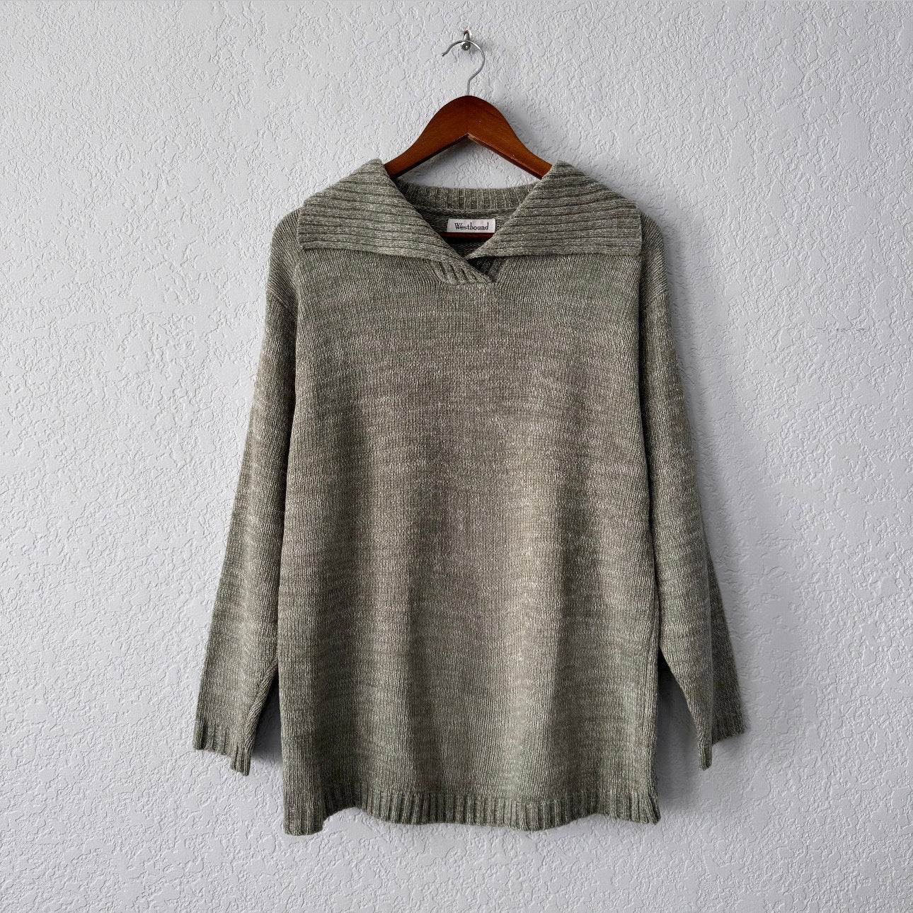 westbound casual long sleeve v-neck ribbed collar pullover sweater