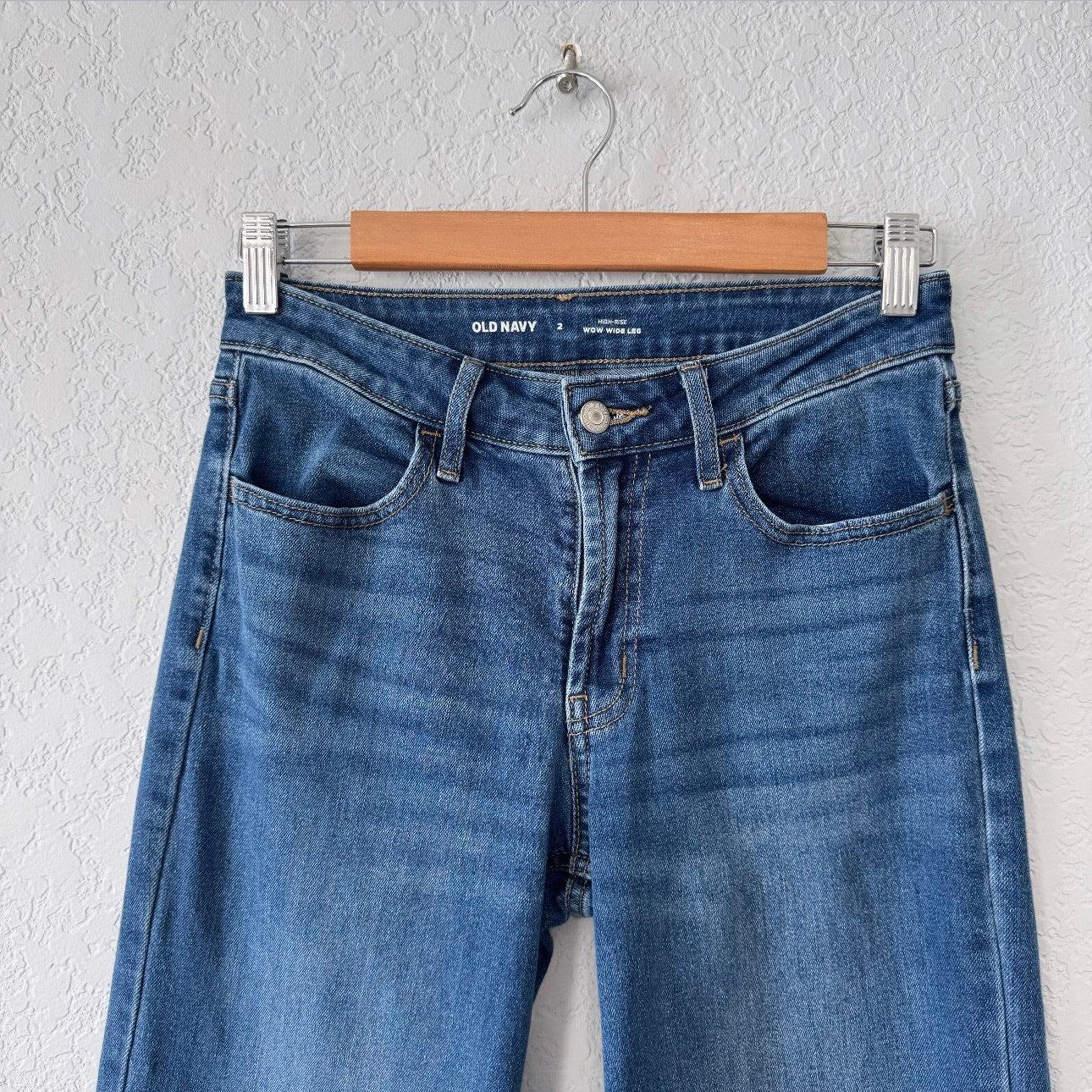 old navy dark wash blue denim high rise wide leg jeans size 2
