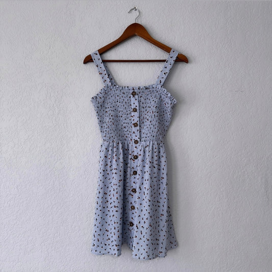 Sienna Sky Blue with Floral Print Mini Button Up Dress Size Medium