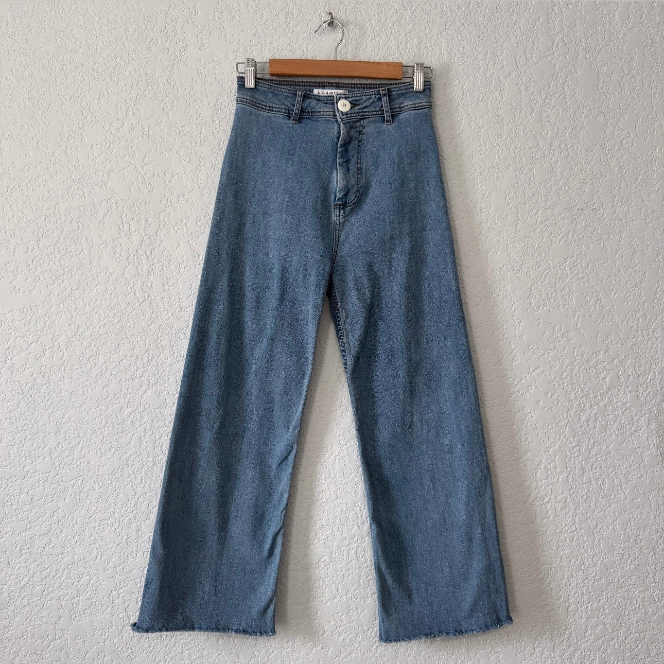 denim co primark cares mid wash blue denim wide leg high waisted jeans size 4