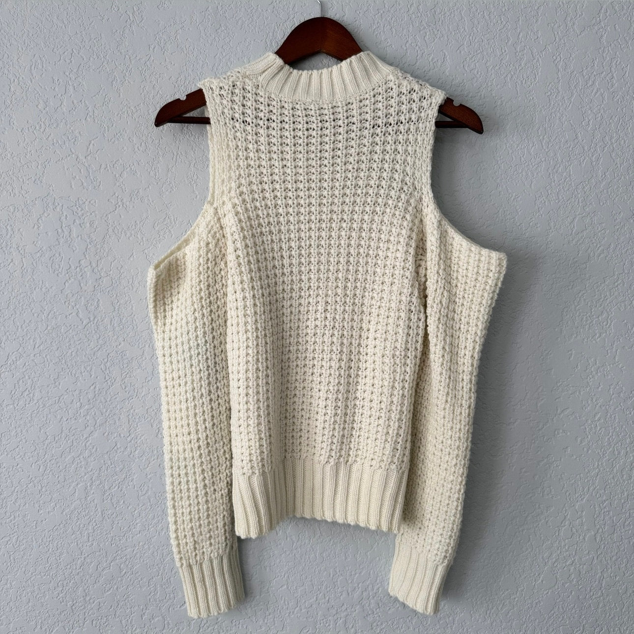 poof beige cold shoulder knit high kneck sweater size medium