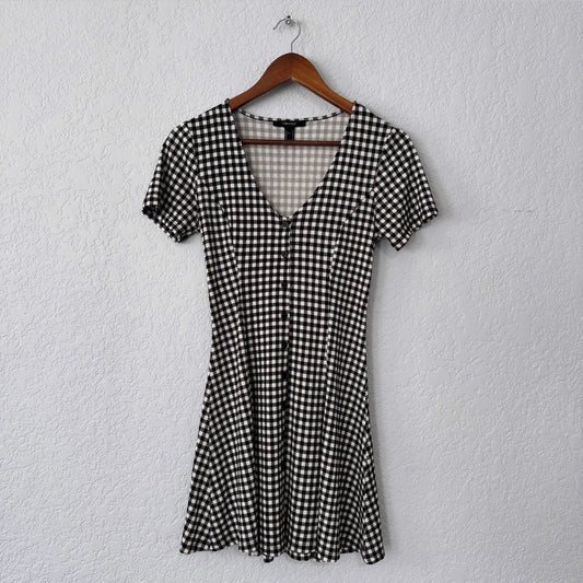forever 21 gingham short sleeved button up mini dress