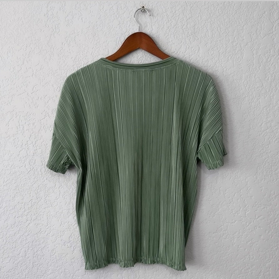 marc new york plissé short sleeve crewneck top