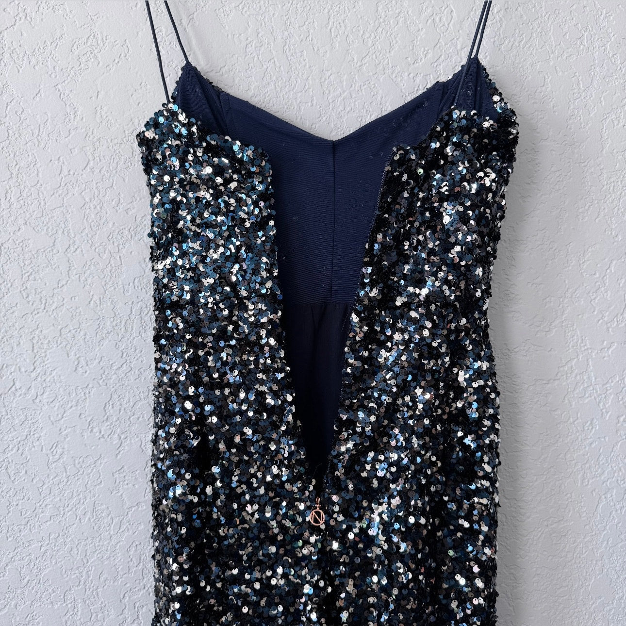 nookie spaghetti strap floor length sequin confetti gown