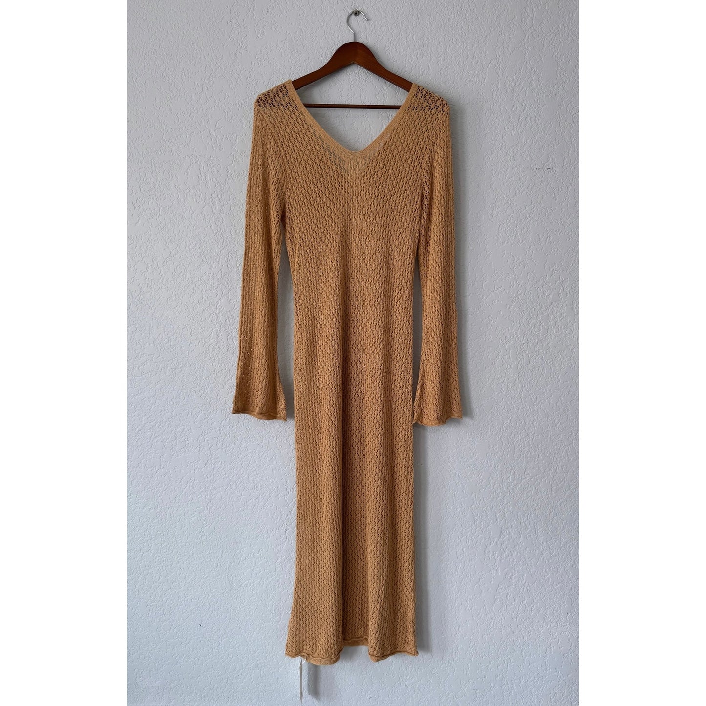 Saodimallsu Long Flare Sleeve Maxi Length Crochet Cover Up Dress