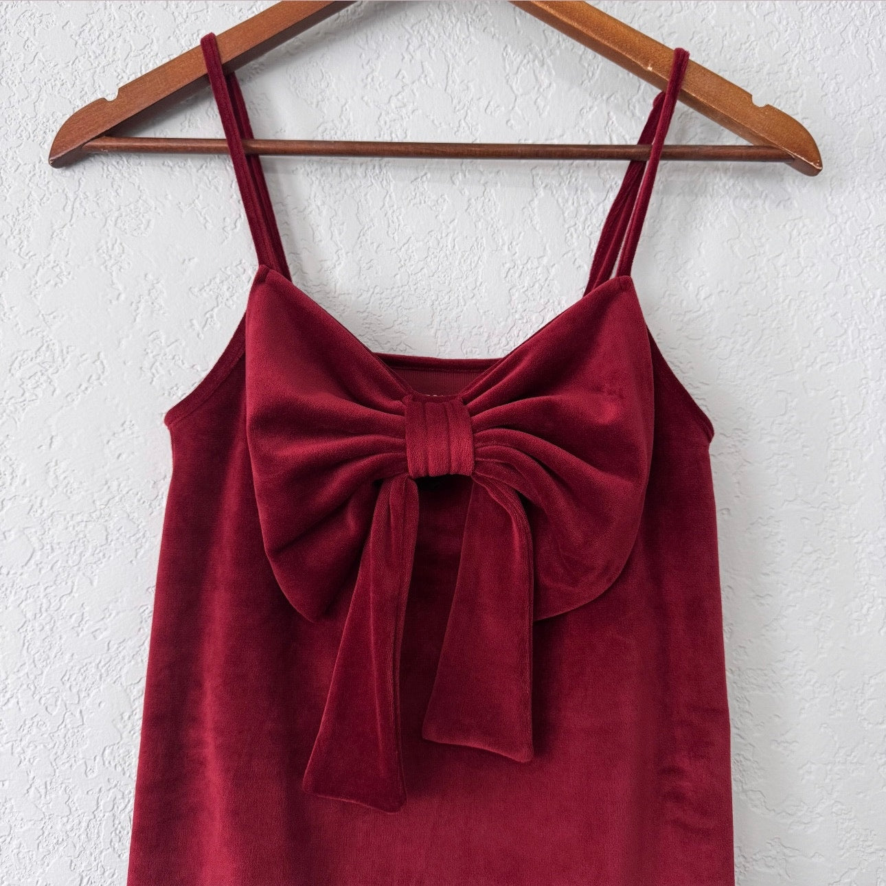 american eagle velvet bow front mini spaghetti strap dress
