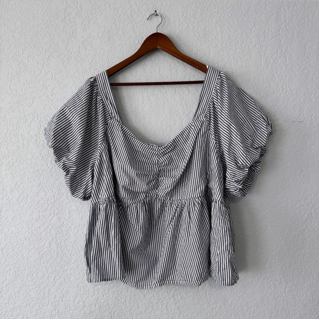 Old Navy Striped Puff-Sleeve Ruched Smocked Babydoll Blouse