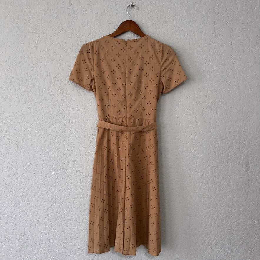 ann taylor eyelet short sleeve belted midi dress