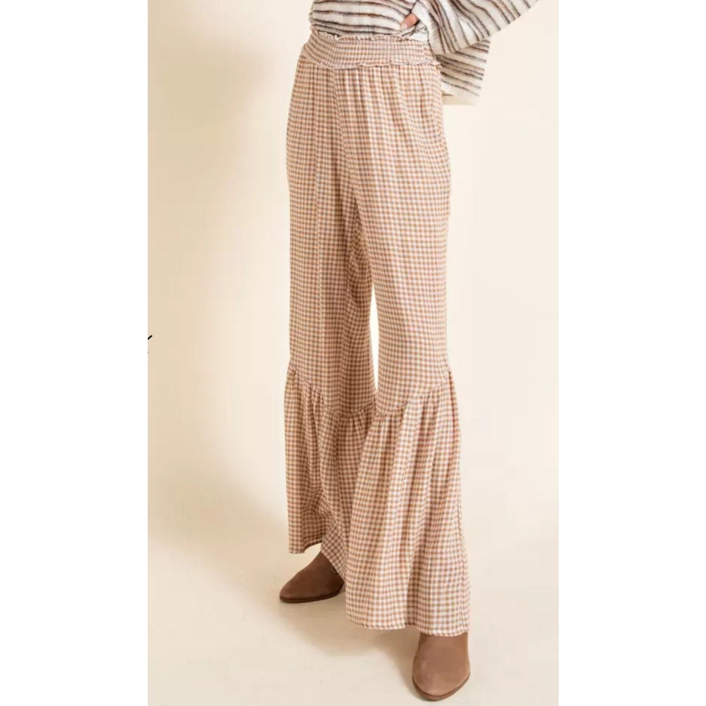 Perfectly Priscilla Gingham Print High Waisted Flare Bottom Pants