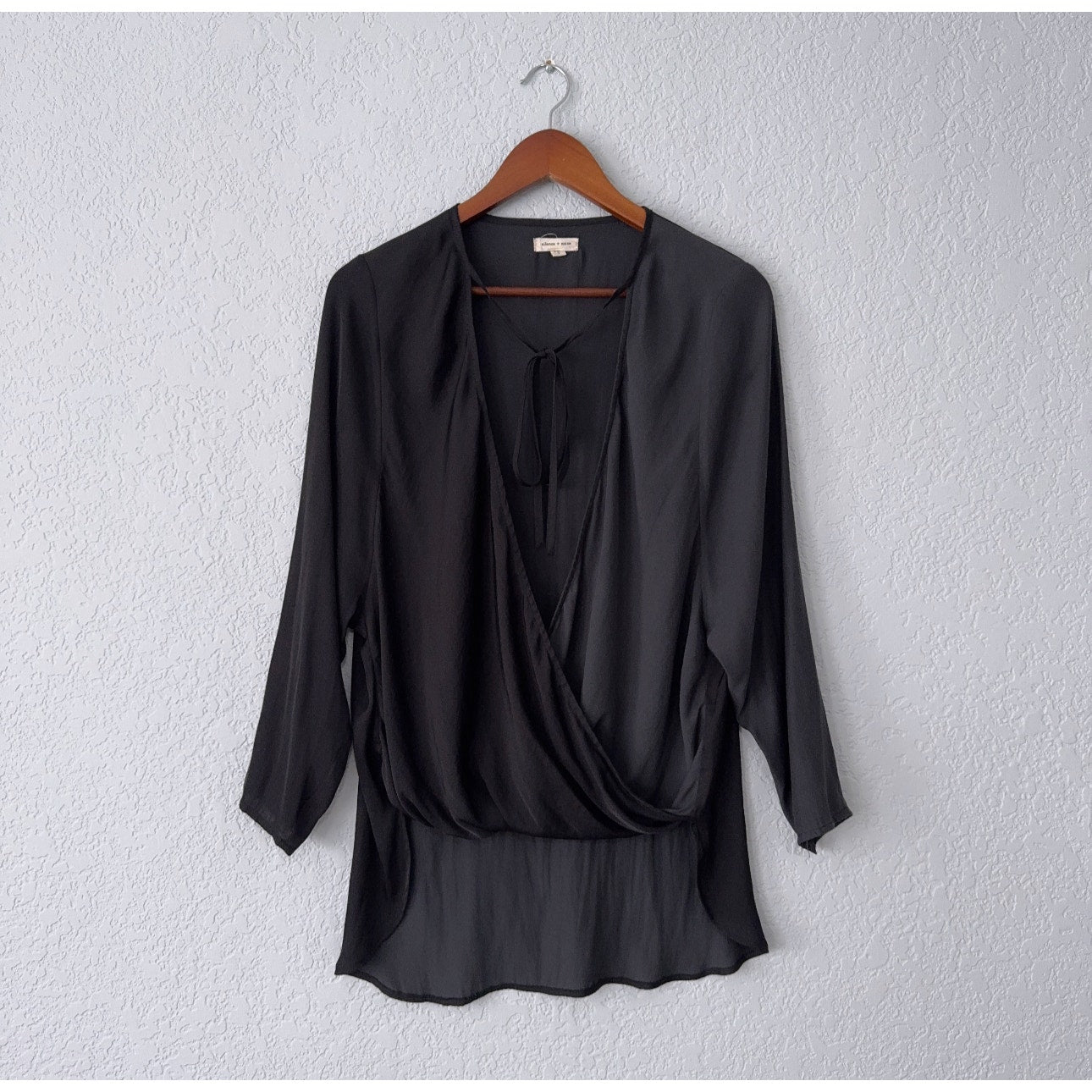 silence + noise dual toned high low long sleeve blouse