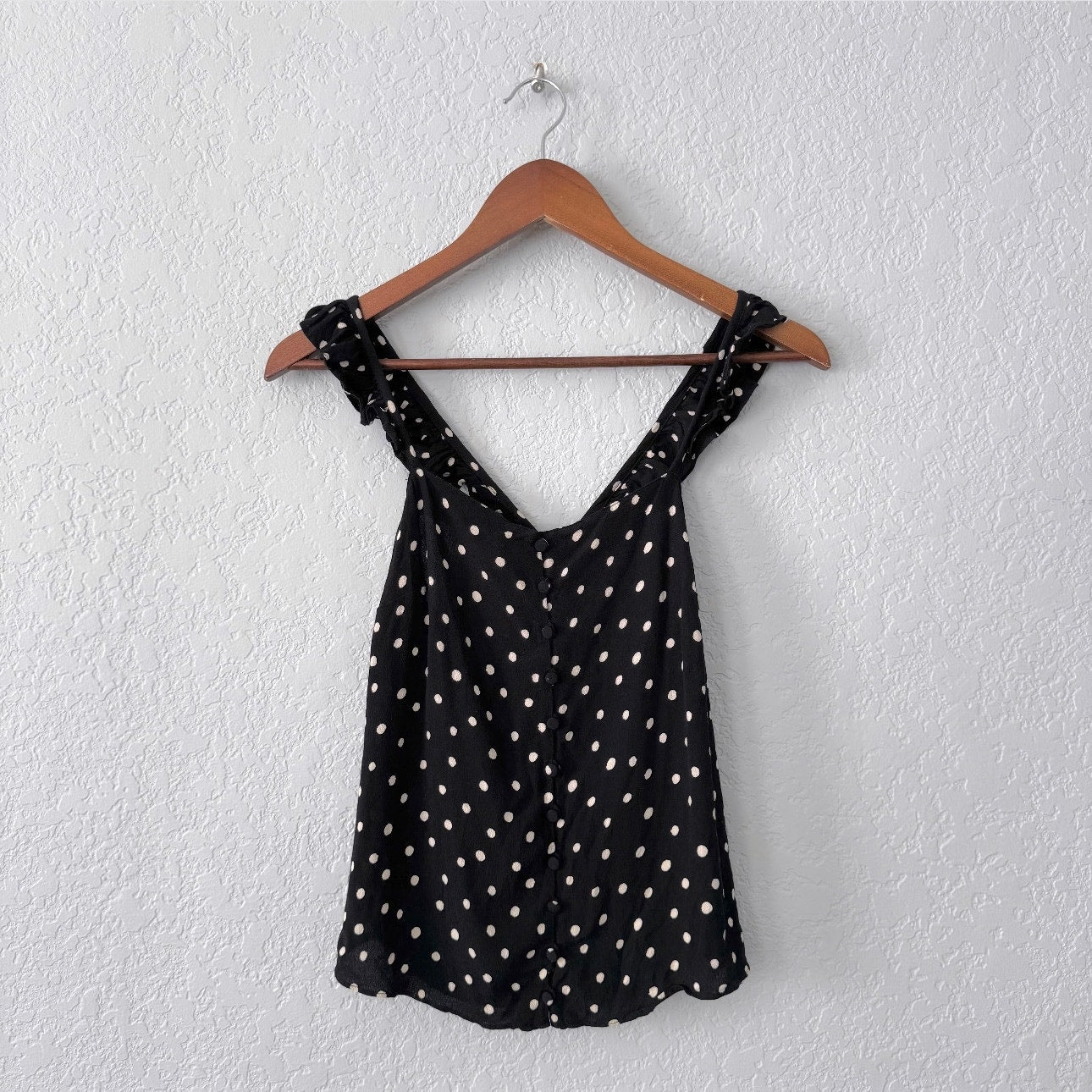 madewell polkadot ruffle strap cami tank