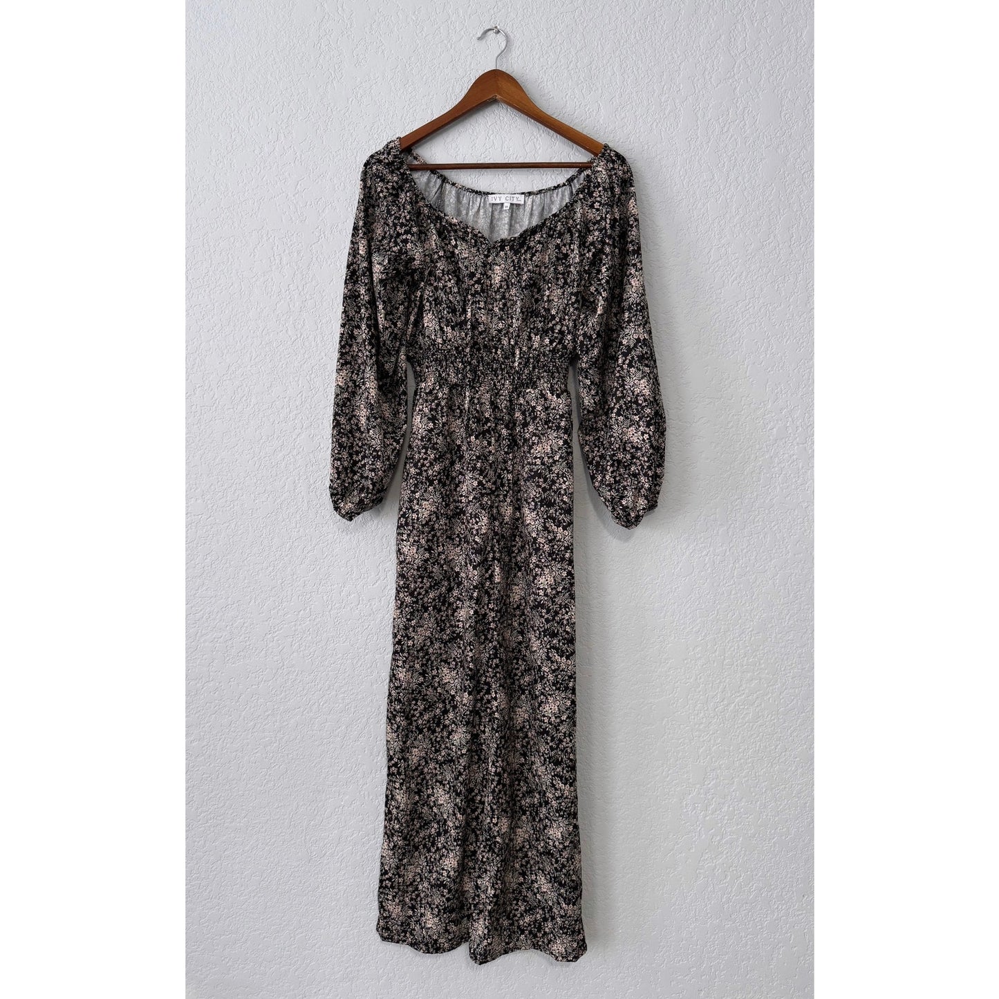 ivy city floral pattern long sleeve pant jumpsuit